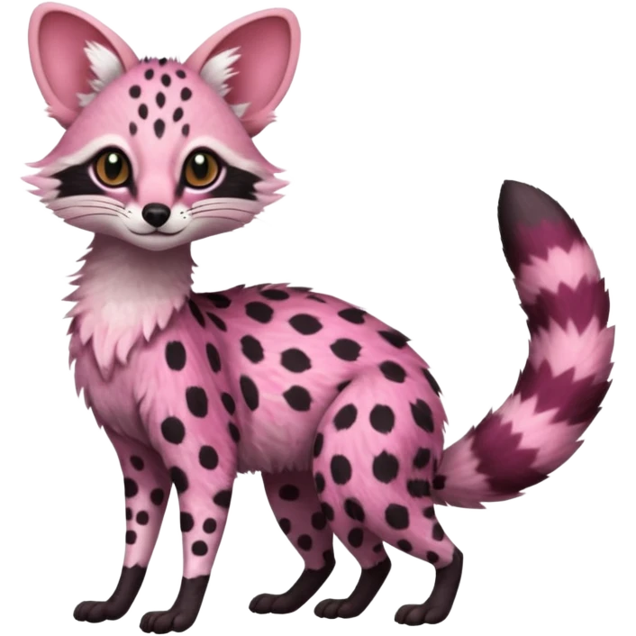 Pink-spotted genet-Trico-Vernid-Cacomistl-Fakémon-hybrid-fusion-creature (full body) emoji