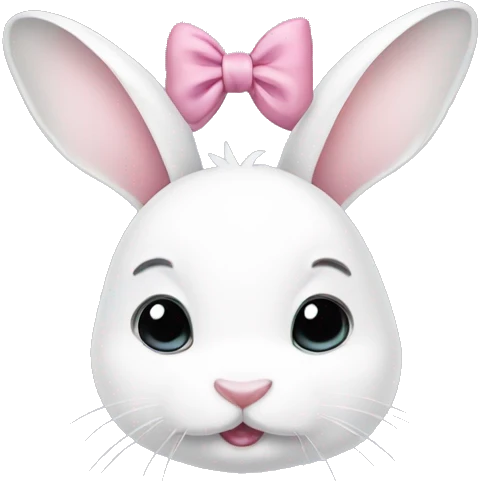 Cute white bunny with bows tied on each ear emoji