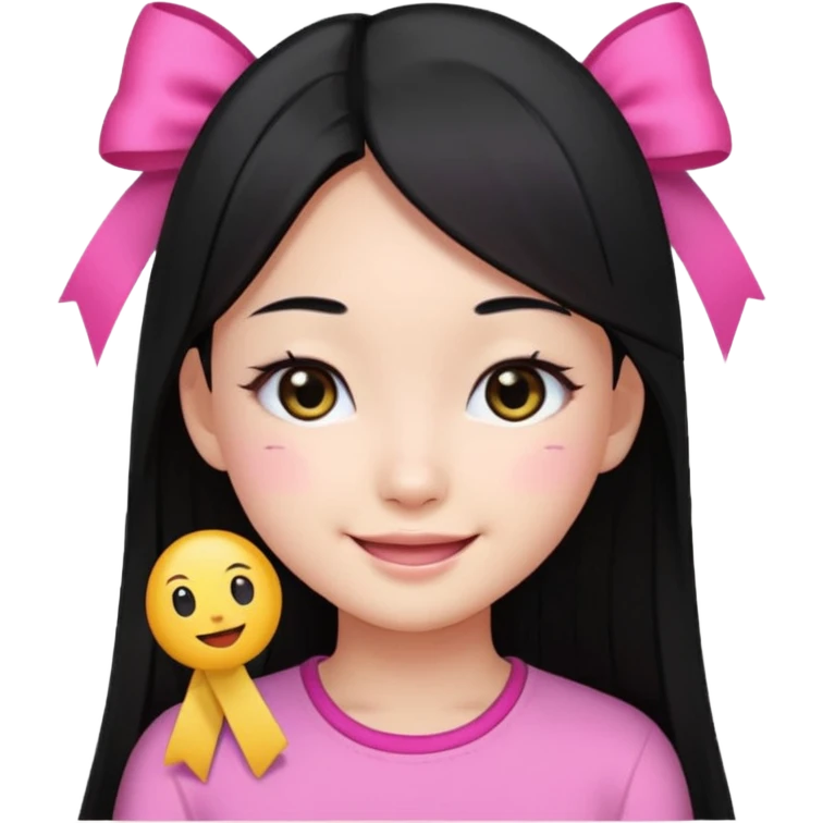 Korean girl with long straight black hair and black eyes, smiling, emoji style emoji