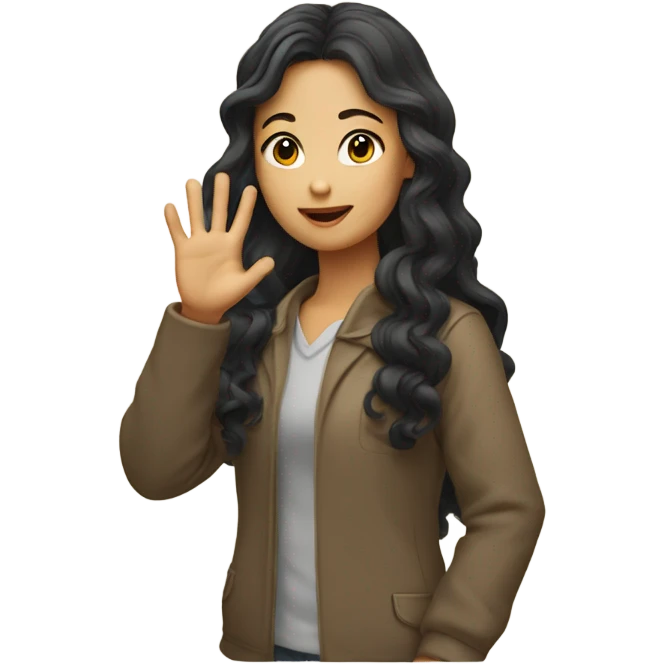 asian girl with long curly hair raising hand emoji
