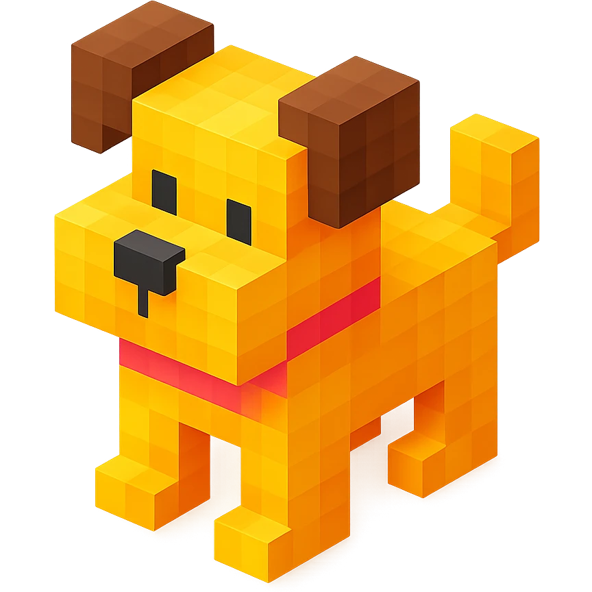 <SystemPrompt>
                <Style>
                  <Name>Voxel Emoji Art</Name>
                  <Description>A playful, isometric voxel style that mimics pixel art in 3D, commonly used for emojis, UI icons, and symbols. Rendered with bright, vibrant colors and no shadows.</Description>
                  <VisualRules>
                    <Geometry>
                      <BaseUnit>Cube</BaseUnit>
                      <GridAlignment>Isometric</GridAlignment>
                      <VoxelSize>Consistent</VoxelSize>
                    </Geometry>
                    <Color>
                      <Palette>Vivid and High Saturation</Palette>
                      <Gradient>Allowed on faces for subtle lighting</Gradient>
                    </Color>
                    <Lighting>
                      <Style>Soft studio lighting</Style>
                      <Shadows>Subtle ambient shadows</Shadows>
                    </Lighting>
                    <Detailing>
                      <Outline>None</Outline>
                      <Texture>Flat color (no texture noise)</Texture>
                      <Effects>None</Effects>
                    </Detailing>
                  </VisualRules>
                </Style>
                <Generation>
                  <PromptTemplate>
                    <![CDATA[
                      Render a voxel-style 3D illustration of a {subject}, using bright colors and blocky pixelated geometry. The object should appear playful and clean, similar to emoji aesthetics, with no shadows and no outlines. Lighting should enhance the 3D depth without harsh contrast.
                    ]]>
                  </PromptTemplate>
                </Generation>
              </SystemPrompt>
              {subject} = dog emoji
