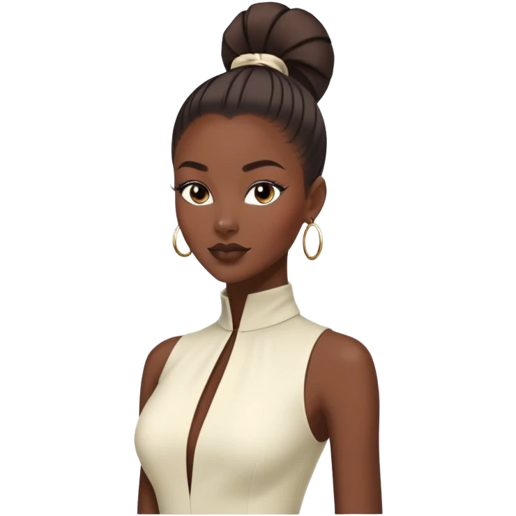Stylish African fashion model with sleek high ponytail, elegant pose, fashionable outfit emoji