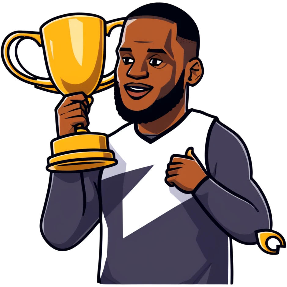 LeBron James celebrating with a championship trophy emoji