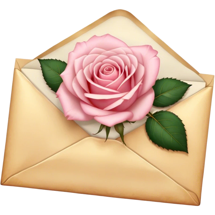 A vintage love letter sealed with golden wax, a single pale pink rose resting on top.
 emoji