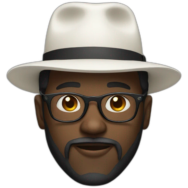 Dark skinned man with a white fedora and glasses and small black beard emoji
