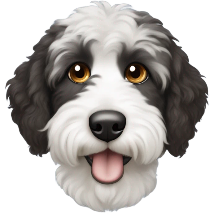 Black and white Aussiedoodle one blu eye, one brown eye  emoji