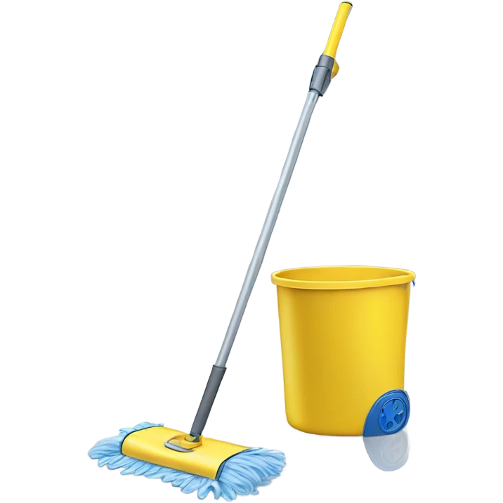 Isolated realistic full length swiffer wetjet mop with water bucket emoji