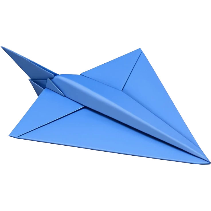 3D render of Paper Airplane made entirely of folded origami paper, sharp creases, cardboard texture, matte finish, visible paper grain, craft aesthetic,  emoji style, isolated on white background --v 6.0 emoji