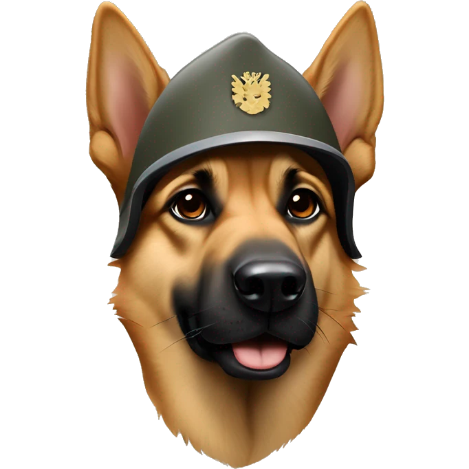 german shepard light brown dog, only the edge of the nose is black, wearing a modern military helmet emoji