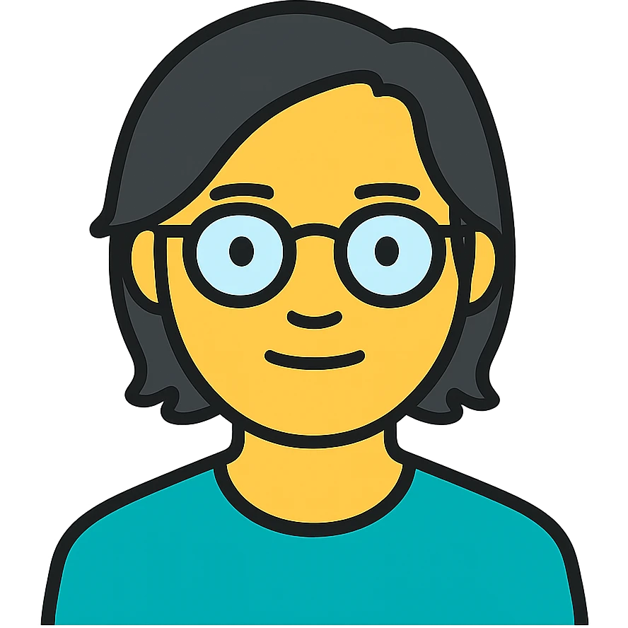 Make the Asian man have longer hair, keep glasses, and maintain the current style with a transparent background. emoji