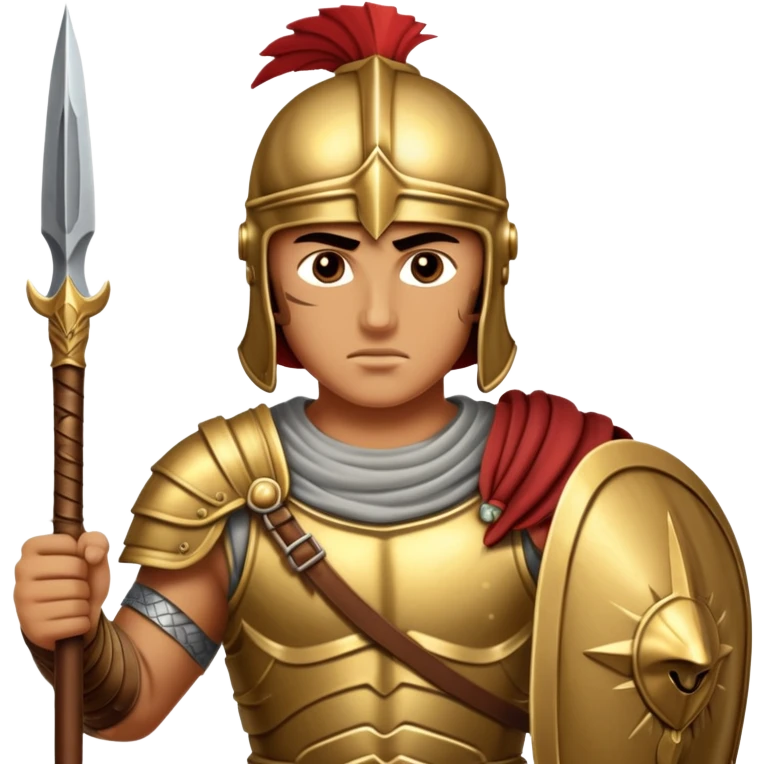 Cinematic-realistic Achilles emoji portrait fearlessly on the battlefield of Troy. His trojan armor gleams , each intricate engraving telling tales of his past glories. His piercing gaze locks onto his foe, his grip tightening around his spear.  emoji