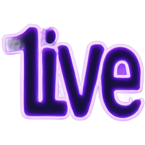 floating neon text saying LIVE1 emoji