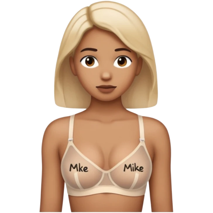 Transparent bra written mike on left chest emoji