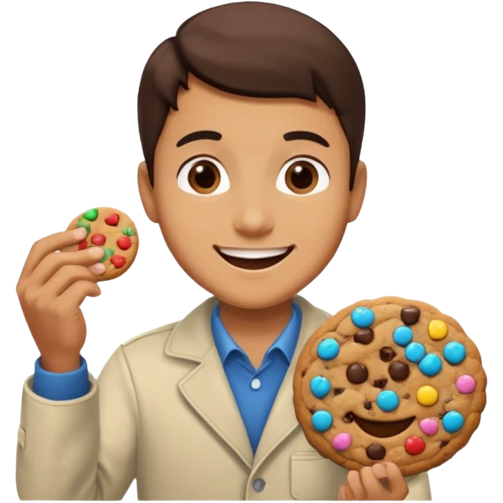Kurt handing out a chocolate chip cookie emoji