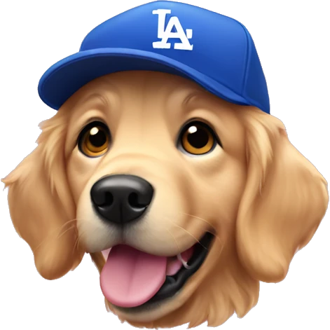 Golden retriever wearing pink dodgers hat emoji