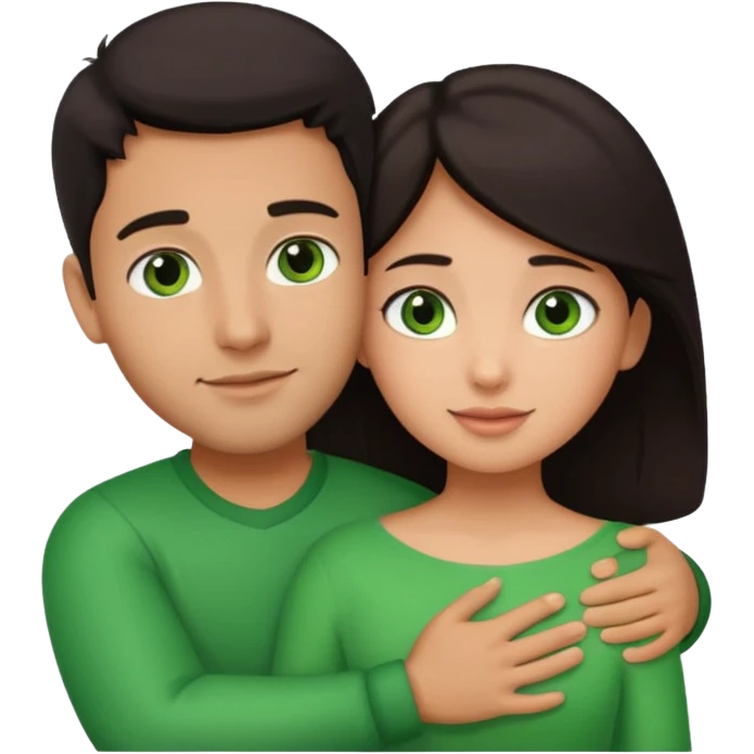 i want a emoji picture of a romantic hug with a latin guy and a dark hair girl with green eyes emoji