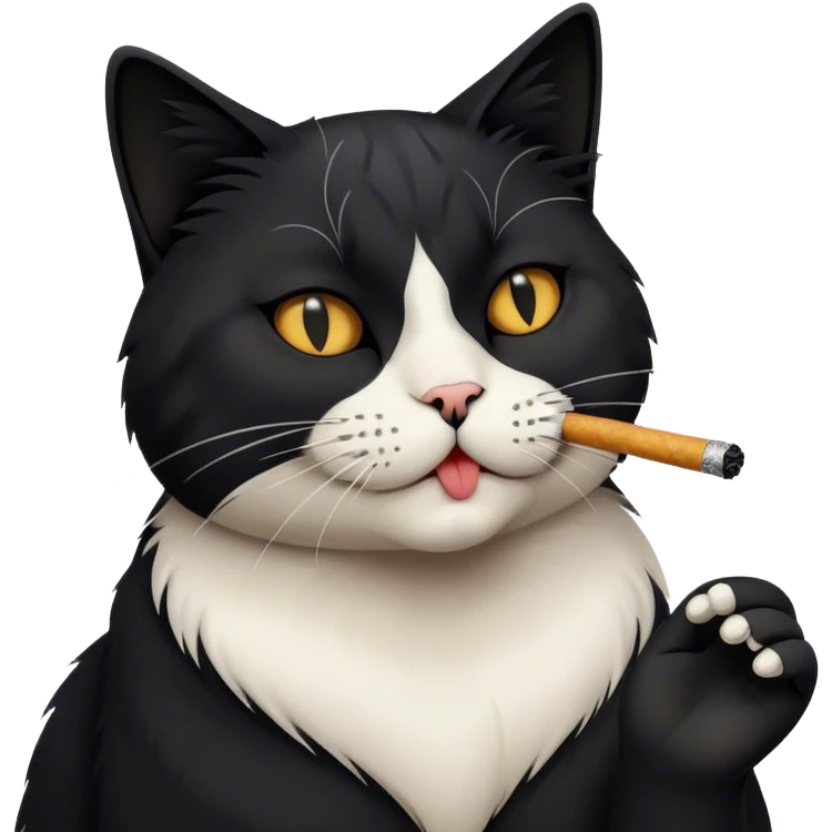 Cat smoking a cigarette blowing an O emoji