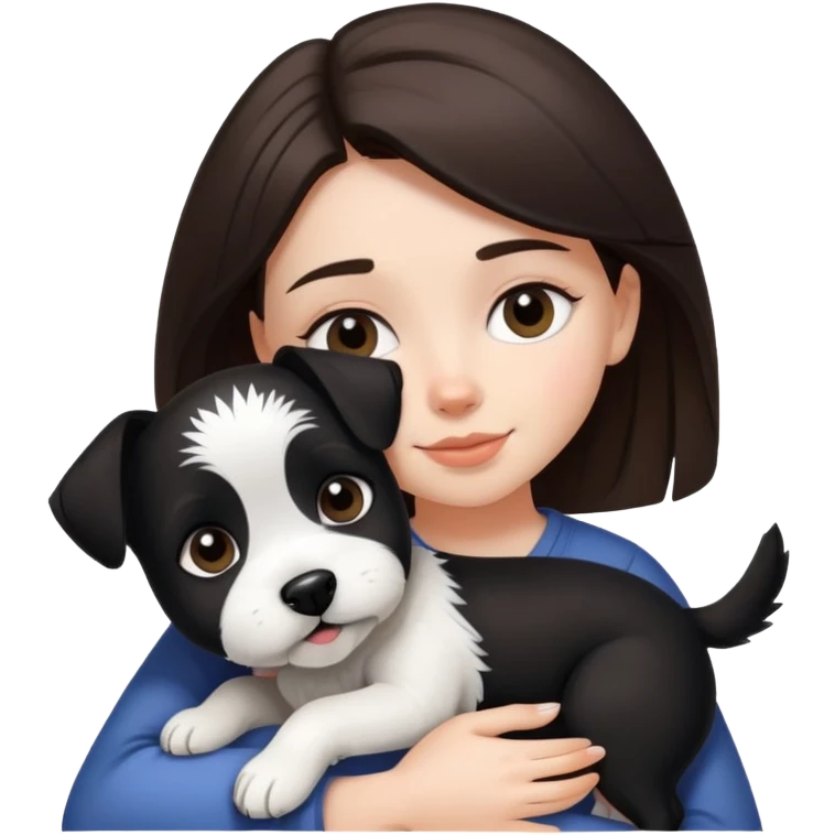 Brunette girl hugging Black and white terrier dog emoji