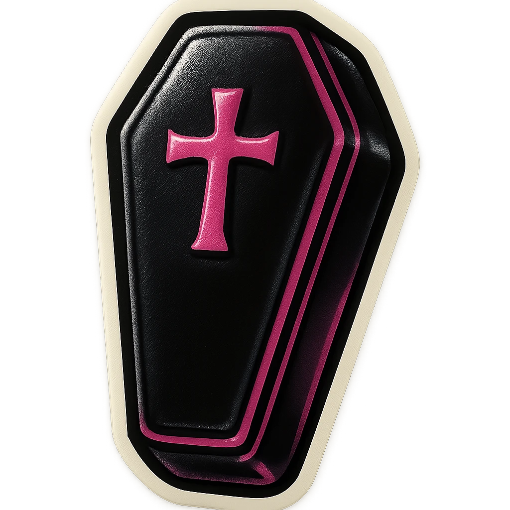 gothic coffin, black with pink details emoji