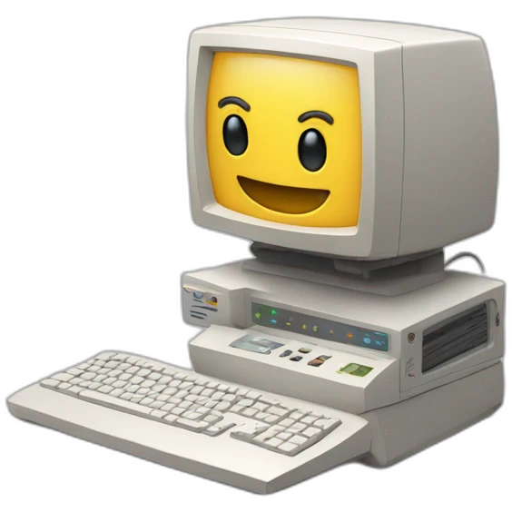 Anthropomorphic computer with a face, arms and legs doing something random emoji