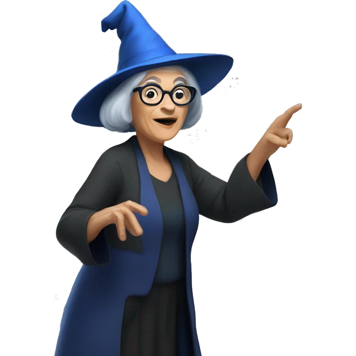 smart granny witch with glasses and blue hat directing orchestra emoji