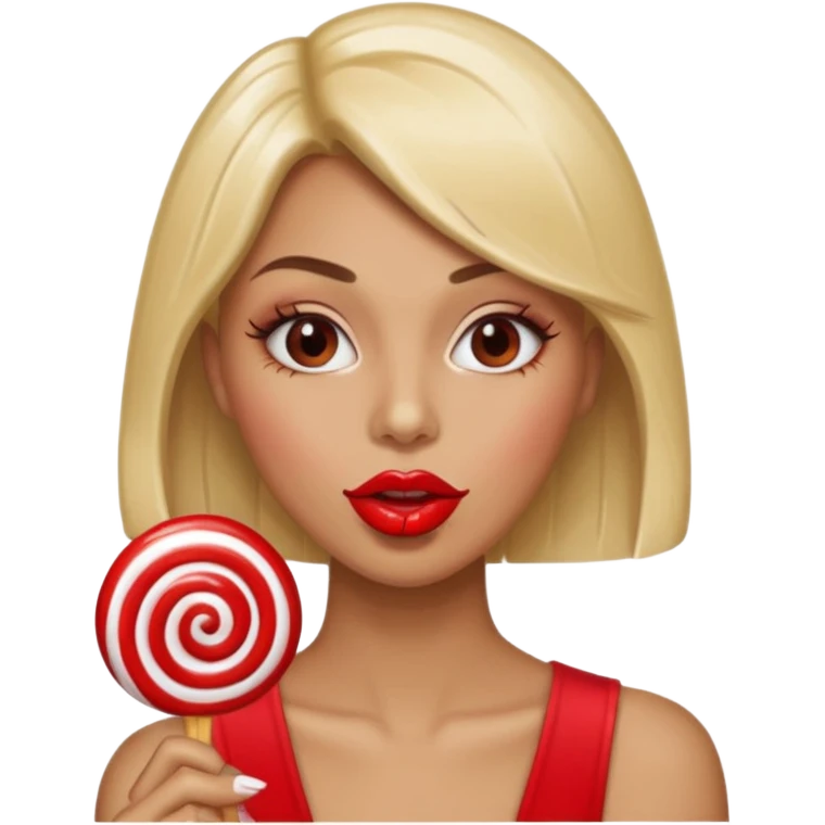 A lollipop in his mouth with Long nails and has glossy lips emoji