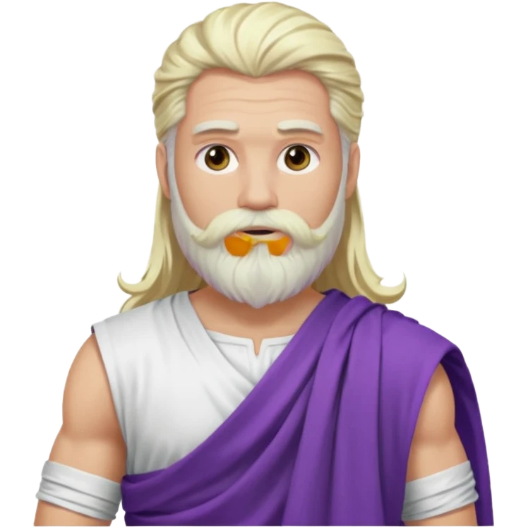 Jupiter from The Olympians with long platinum blonde hair and beard, purple toga emoji