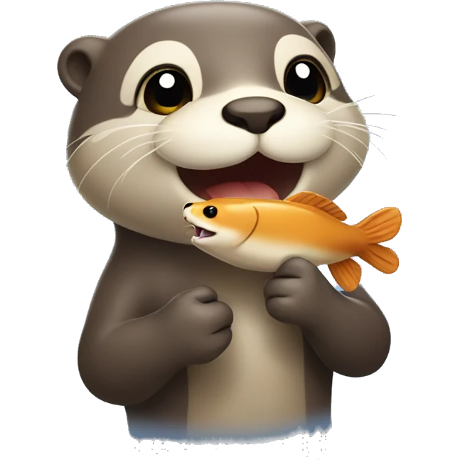 Happy otter holding a smal fish emoji