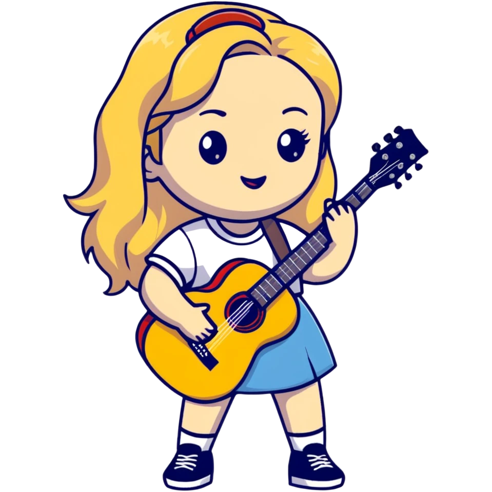 Cute cartoon blonde singer with guitar, inspired by Sabrina Carpenter emoji