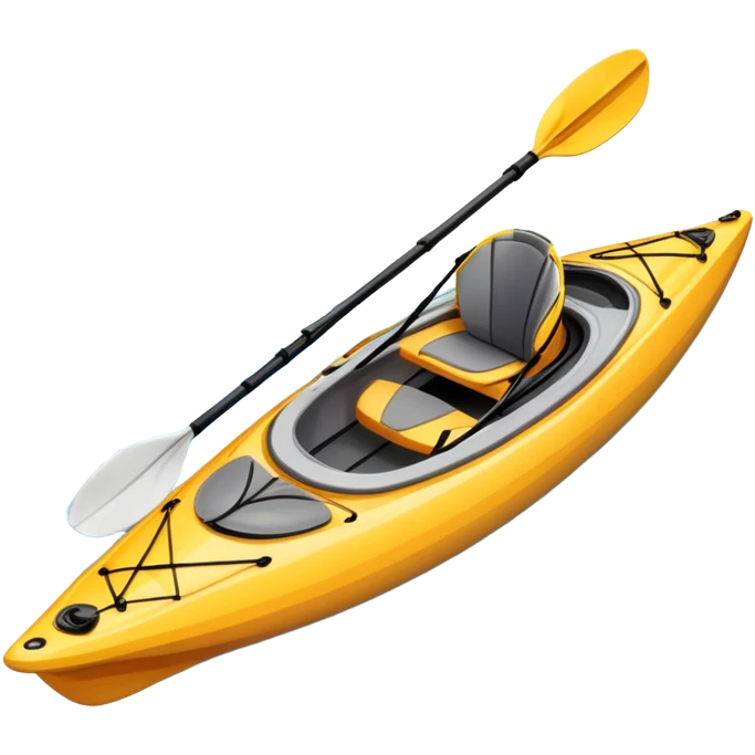 An icon showing a close-up of a kayak gliding over rippling water, with a double-bladed paddle in motion and splashes around. The sleek shape of the boat and dynamic strokes highlight the speed and precision of kayaking. Transparent background emphasizes the energy of the sport. emoji