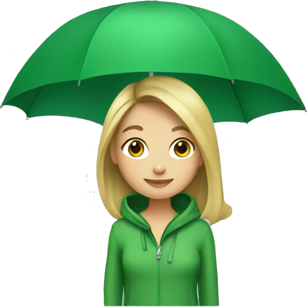 Brunette blond girl green hoodie and green umbrella emoji