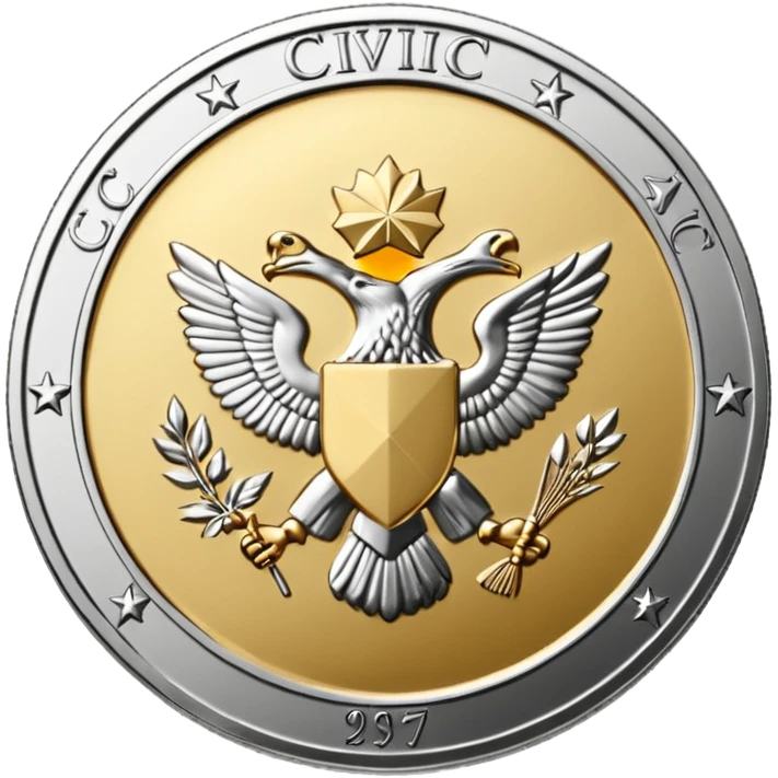 A silver coin type medallion with the words 'Civic Medallion' on it emoji