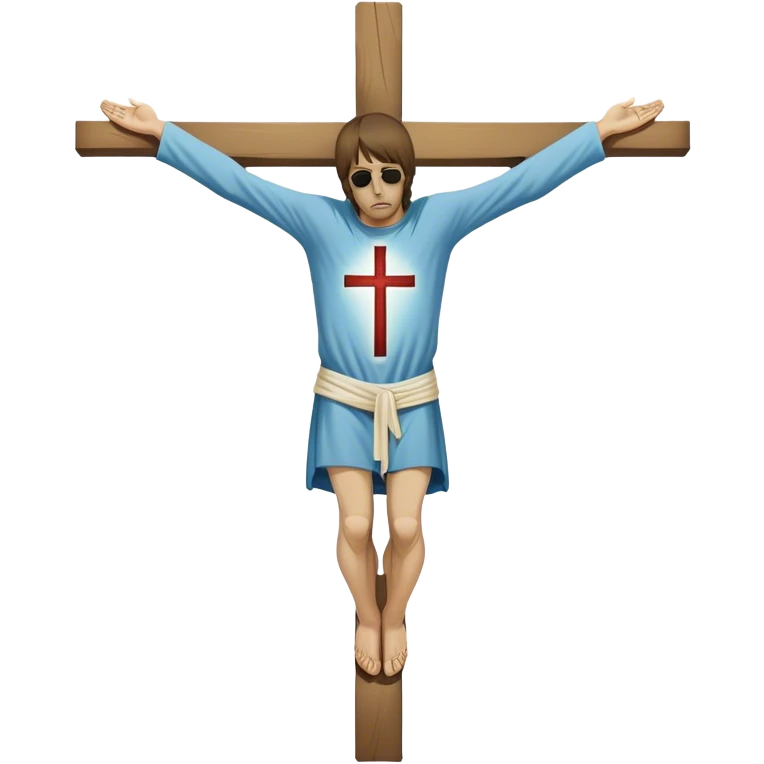 Crucified Liam Gallagher in the style of Jesus full body on cross in mod clothing emoji