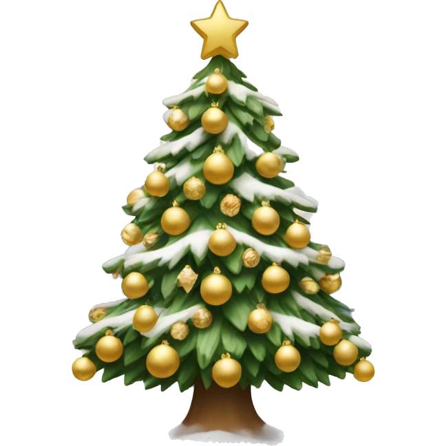 christmas tree with snow and white and gold decorations  emoji