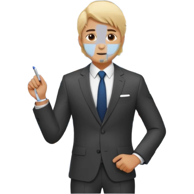 silhouette of a light-haired man standing next to a project board emoji