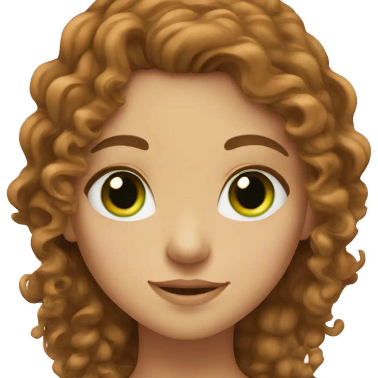 Girl With Long Brown curly Hair and green eyes and red stuff  emoji