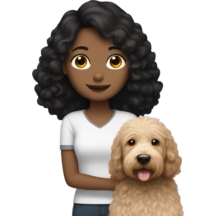 black haired white girl with labradoodle dog that's black emoji