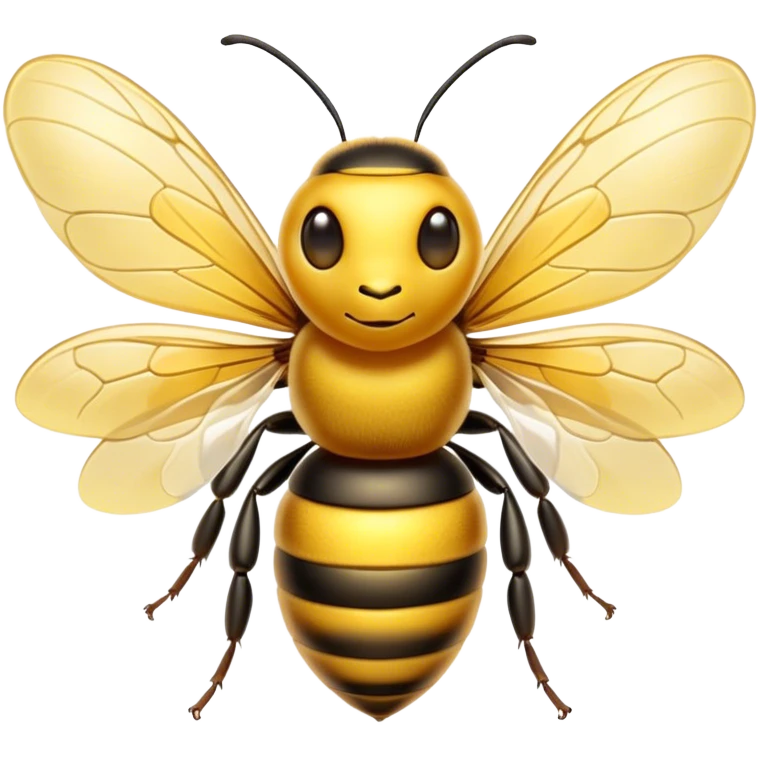 Cinematic Noble Bee Portrait Emoji, Poised and industrious, with a compact, fuzzy body in golden-yellow hues, delicate translucent wings, and a gentle, determined expression with focused eyes, Simplified yet sharp and sophisticated features, highly detailed, glowing with a soft, sunny radiance, high shine, intelligent and diligent, stylized with an air of natural elegance, focused and alert, soft glowing outline, capturing the essence of a watchful and confident bee that appears ready to buzz out of the screen with effortless authority! emoji