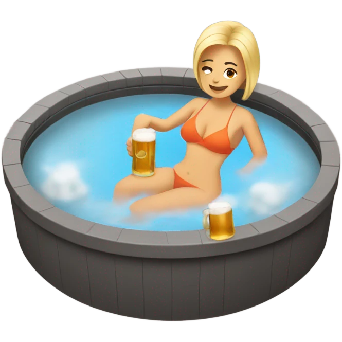 Female in hot tub with beer emoji