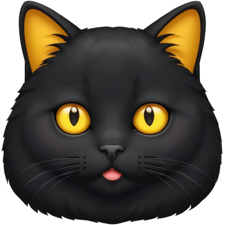 Un gato negro gordito con los ojos de color amarillos emoji