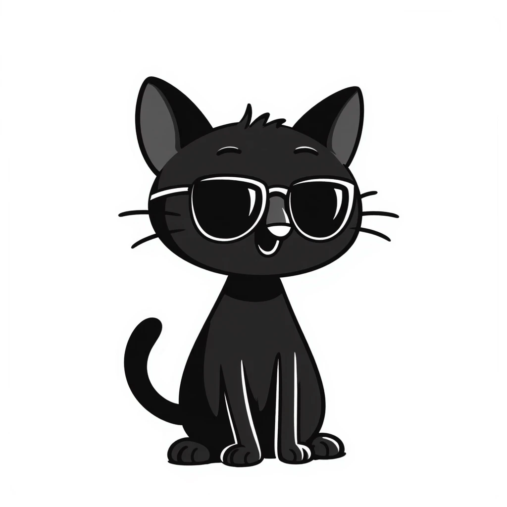 cat wearing sunglasses hand-drawn doodle style emoji