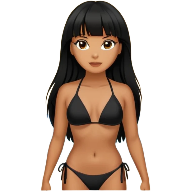 Latina female with bangs black long hair fat in the beach with black bikini emoji