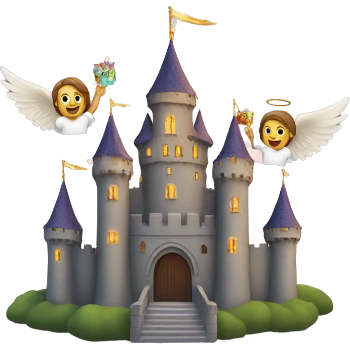 Castle with a halo on top and angels flying over emoji