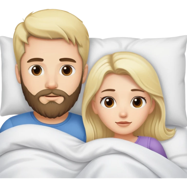 Blonde breaded man laying in bed with white dark haired girl  emoji