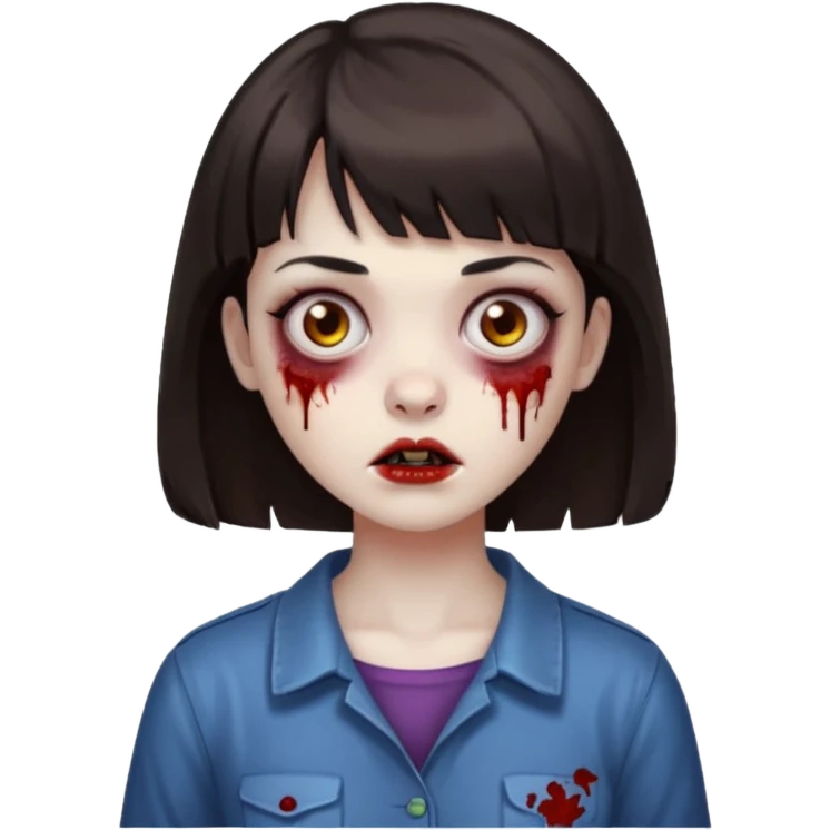 zombie girl emoji dark brown hair and short bangs emoji