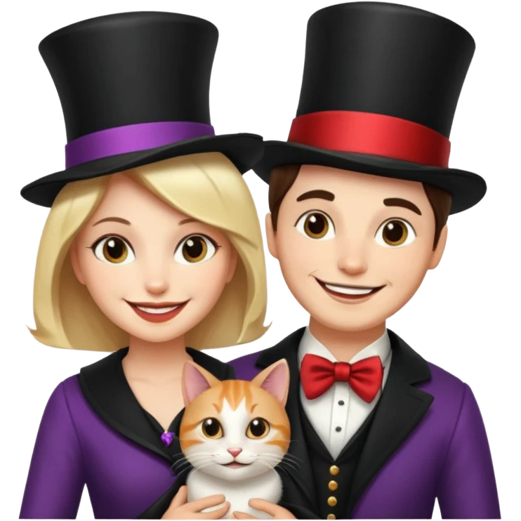 magician couple and their pet cat emoji