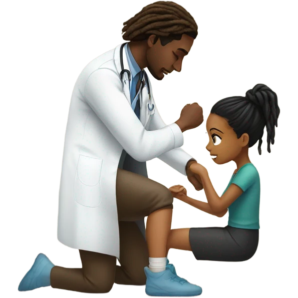 Black doctor fixing brown girl with dreads leg  emoji