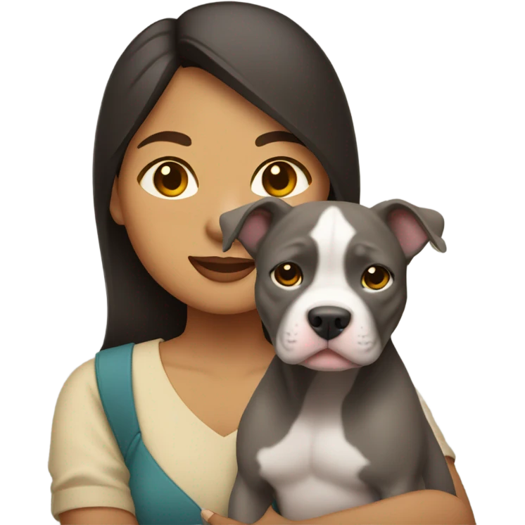 Filipino woman holding gray pit bull puppy emoji
