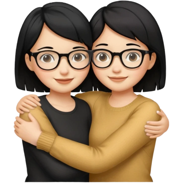 a gif of two wheat skinned girls with black hair, one with glasses hugging each other. the one with glasses is on the left and her right arm is around the one on the right. the right girl has short hair emoji
