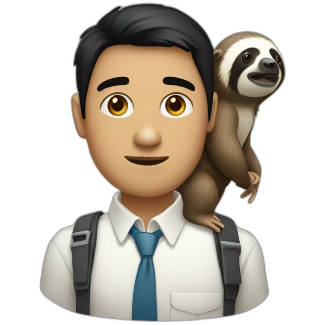 black hair pale software engineer with a sloth around the neck emoji